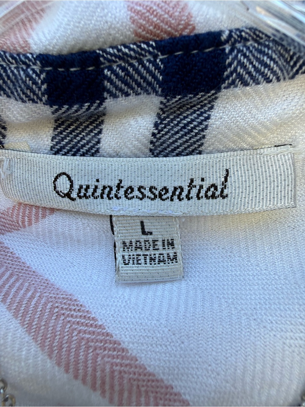Plaid Button-Front Woman’s Shirt -  White & Pink & Navy Stripe. - Picture 2 of 9